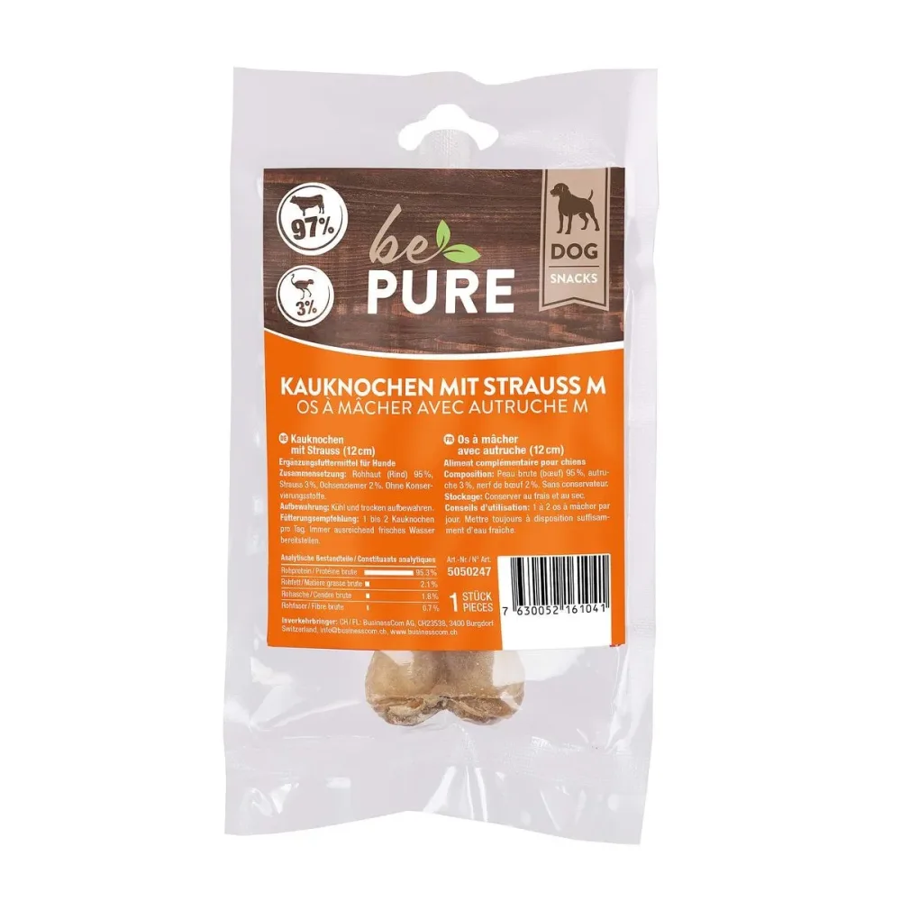 bePure Kauknochen Strauss für Hunde, 12cm (1 Stk)