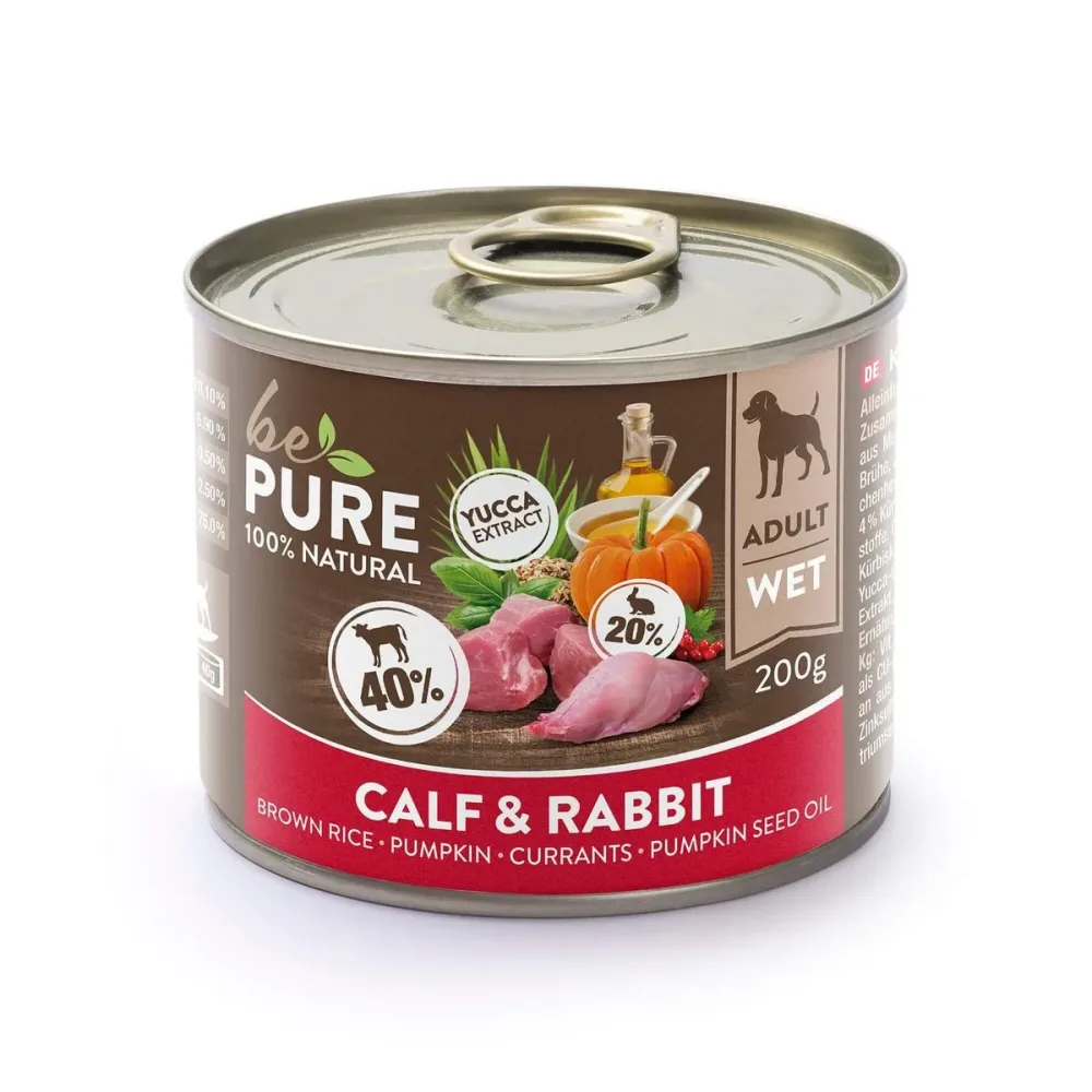 bePure Calf & Rabbit mit Kalb, Kaninchen, Gemüse und Reis, Nassfutter für Hunde (200g)