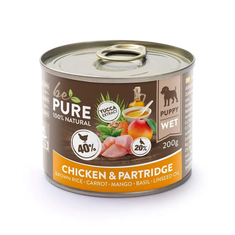 bePure Chicken & Partridge mit Huhn, Rebhuhn, Gemüse und Reis, Nassfutter für Hunde (200g)