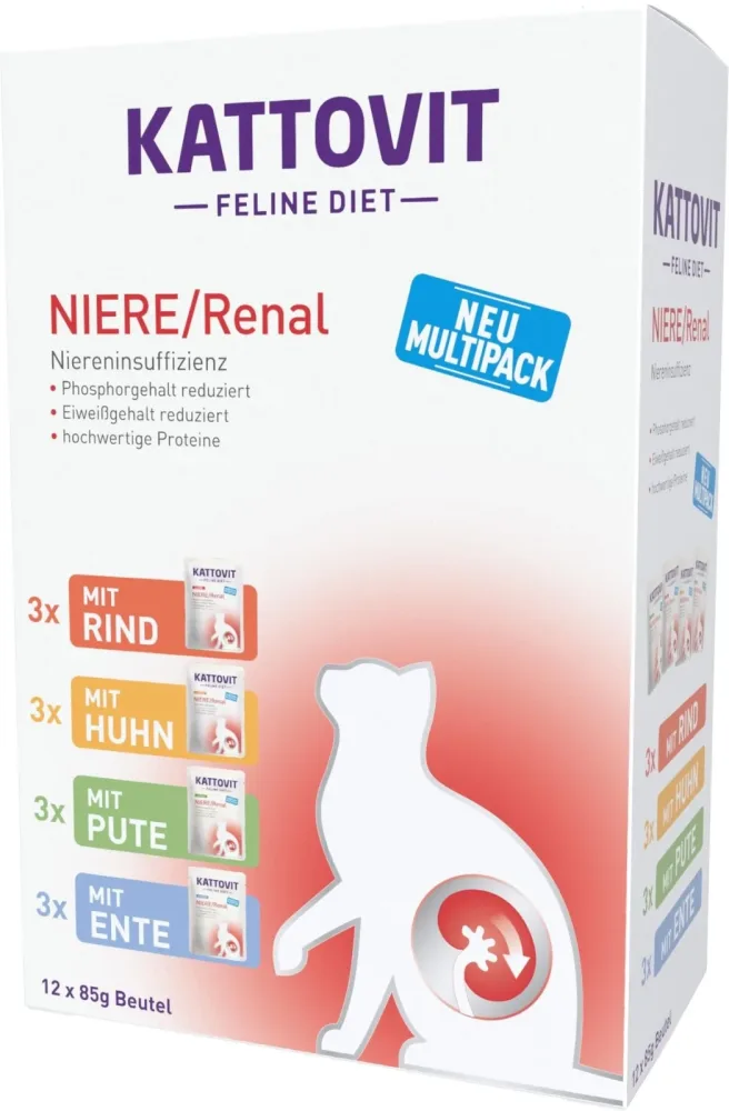 KATTOVIT Feline Diet Nassfutter Katze Niere/Renal Multipack in Sauce 12x85 g