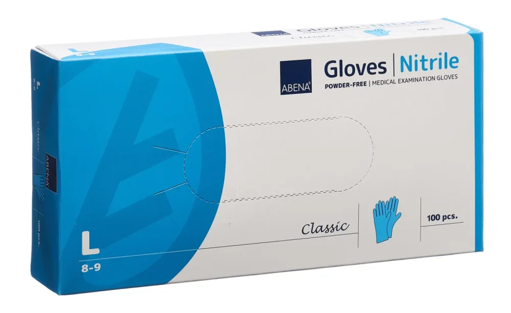 ABENA Classic Nitrilhandschuhe L, 240mm, puderfrei unsteril blau (100 Stk)