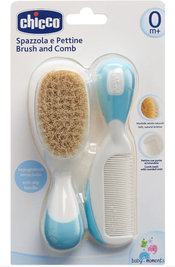 Chicco -  Kamm und Bürste Naturborsten 0m+ (1 Stk), One Size
