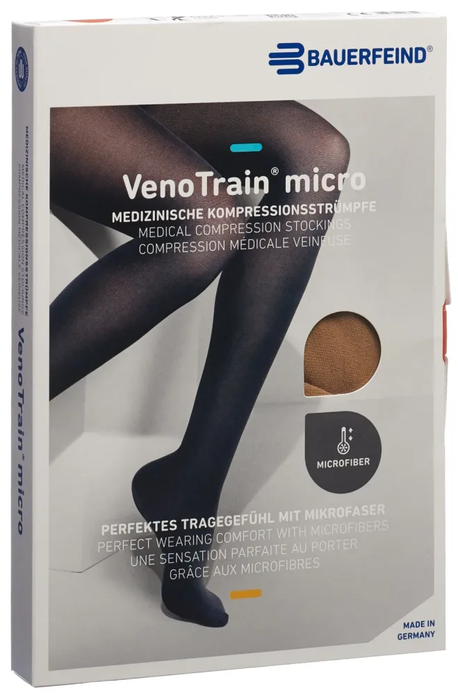 VenoTrain micro AG KKL2 Grösse S plus/short geschlossene Fussspitze caramel Haftband Mikronoppen (1 Paar)