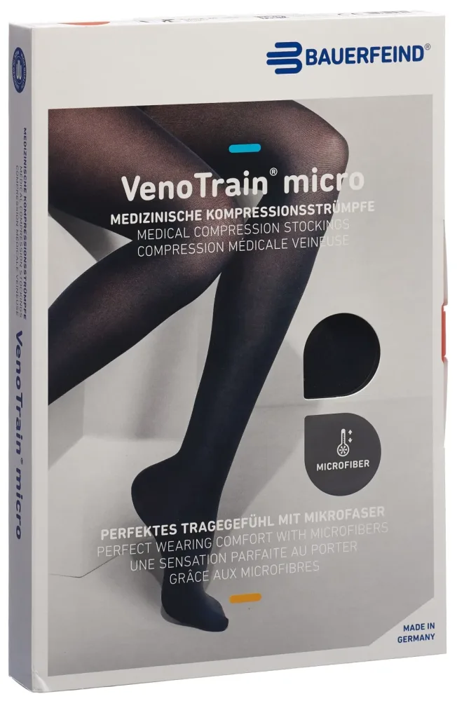 VenoTrain micro AG KKL2 Grösse XL plus/long geschlossene Fussspitze schwarz Haftband Mikronoppen (1 Paar)