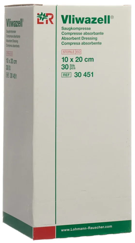 Vliwazell Saugkompresse 10x20cm, steril (30 Stk)