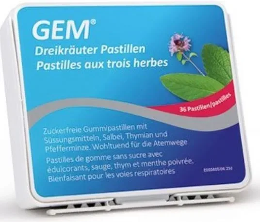 GEM Dreikräuter Pastillen zuckerfrei (36 Stk)