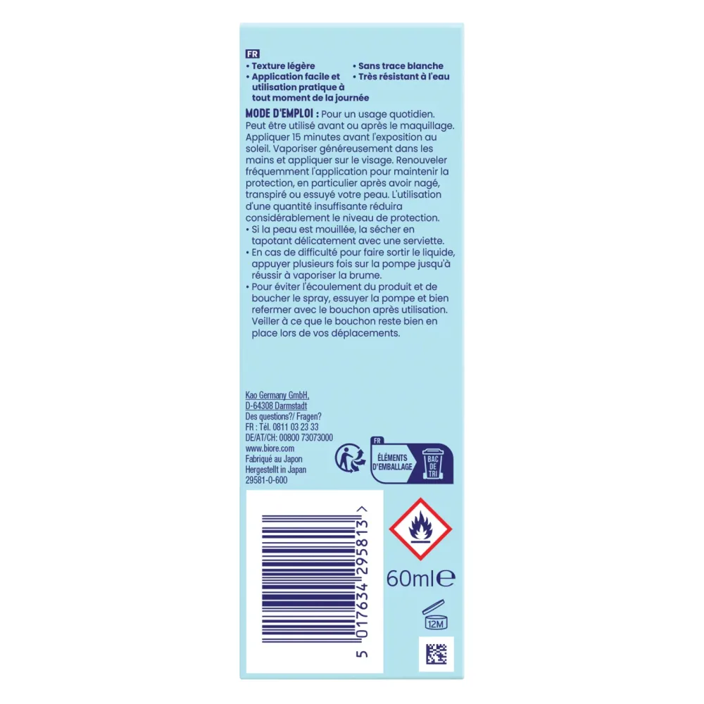 Bioré Aqua Rich UV Gesichtsspray unsichtbar Lsf50 60 ml