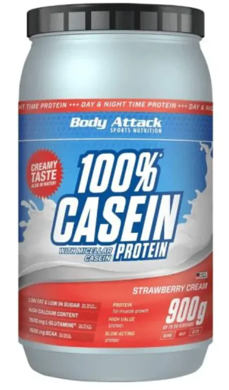 Body Attack 100% Casein Protein Strawberry Cream (900g)