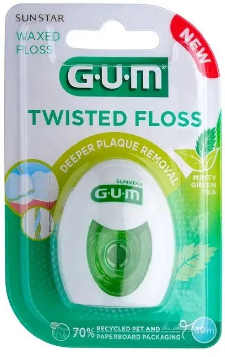 Sunstar GUM Twisted Floss Zahnseide 30m, gewachst, Green Tea  (1 Stk)