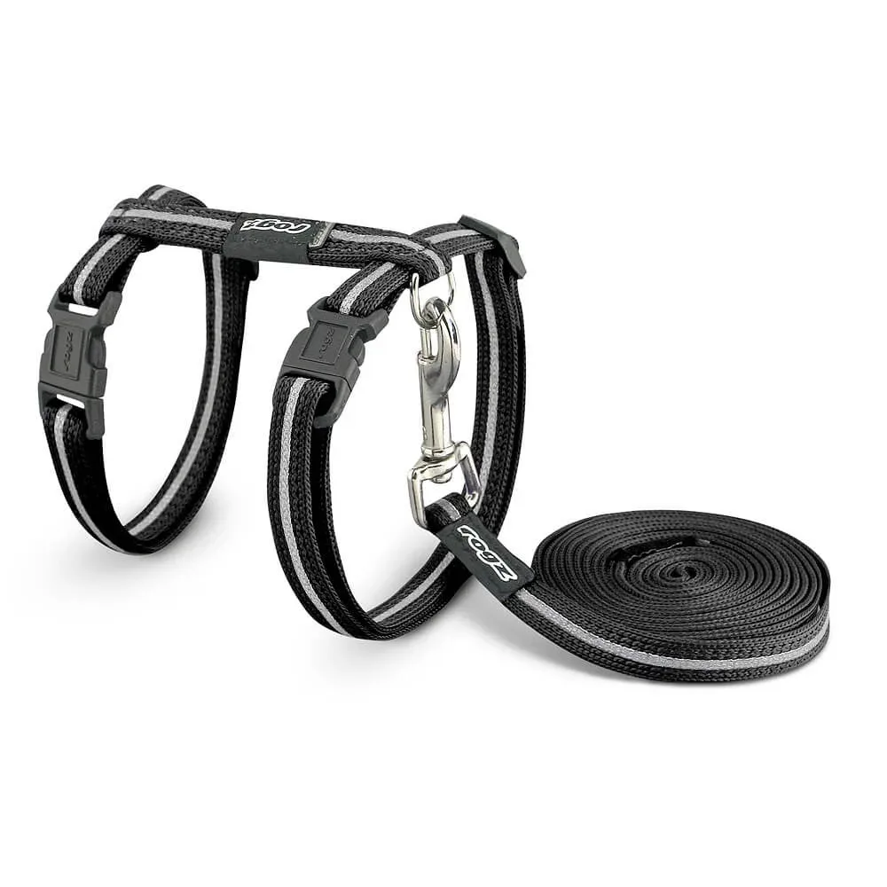 rogz Alleycat Katzengeschirr und -leine schwarz, Halsumfang 20-30cm (1 Stk)