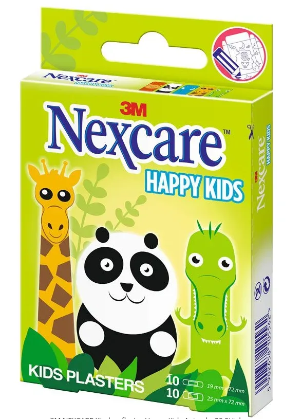 3M Nexcare - Kinderpflast Happy Kids Animals 20 Stk, 20Stück, Multicolor