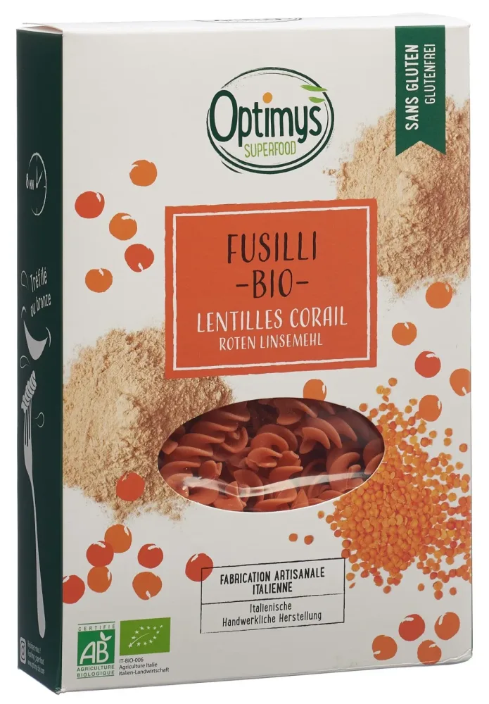 OPTIMYS rotes Linsenmehl Fusilli Bio (250g)
