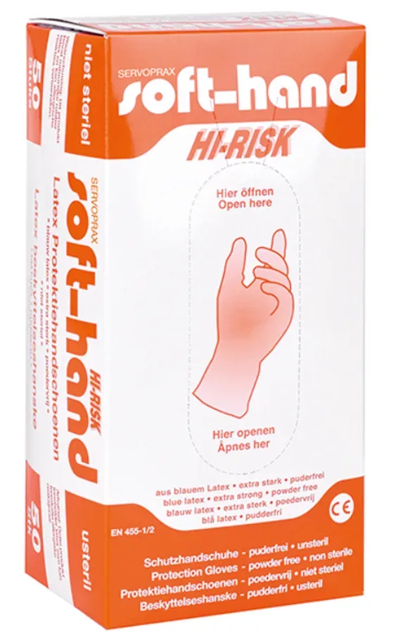 Servoprax Soft-Hand Hi-Risk Latex-Untersuchungshandschuhe, puderfrei, Grösse M (50 Stk)
