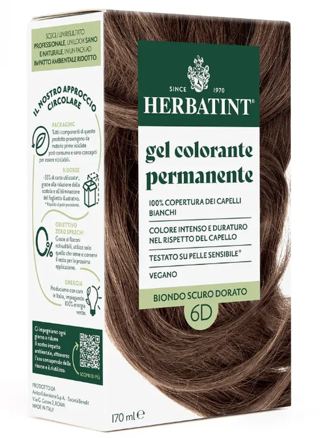 Herbatint Permanentes Haarfärbegel, Dunkles Goldblond (6D), 100 % Grauhaar Abdeckung