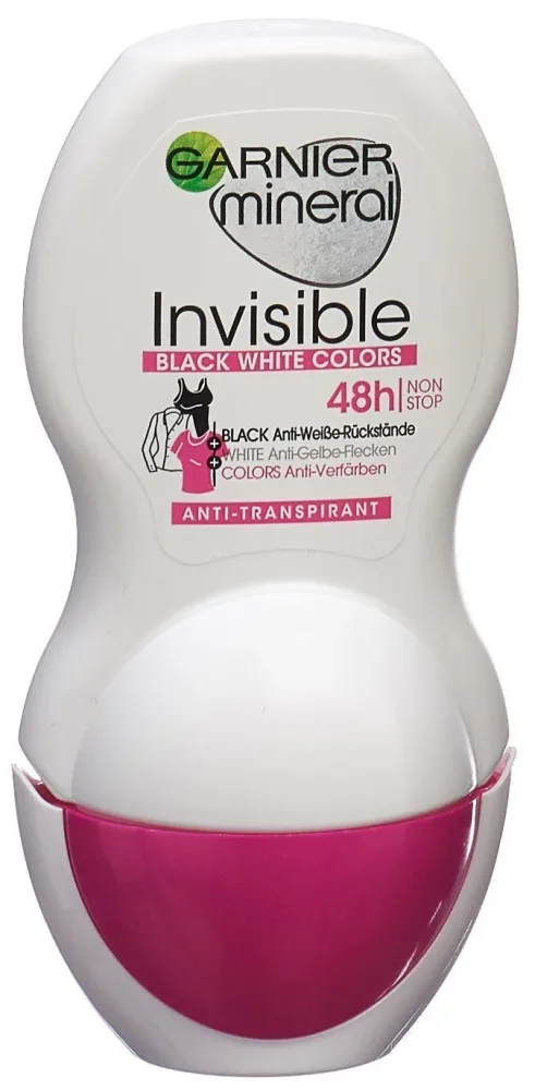 Garnier Mineral Invisible Black, White & Colors Roll-on, Anti-Transpirant, mit Textil-Schutz, 50 ml