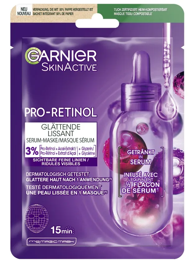 Garnier - Pro-Retinol Glättende Serum-Maske, SkinActive, 1 Stück