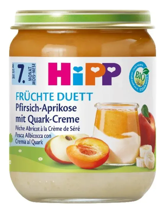 Hipp Bio Früchte-Duett Pfirsich-Aprikose mit Quarkcreme (160g)