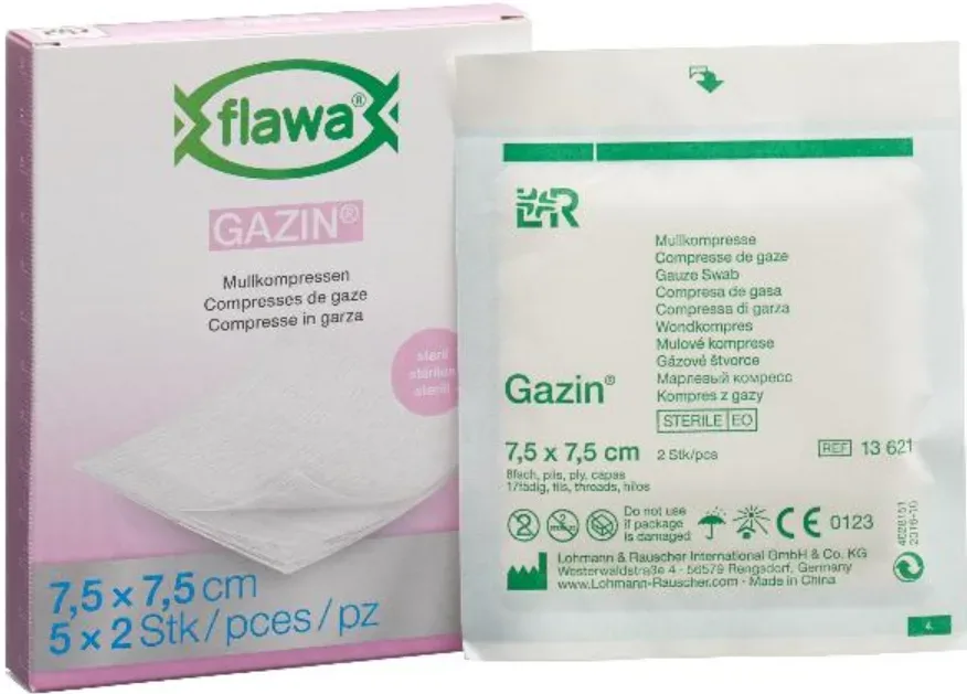 FLAWA Gazin Mullkompressen Sterill 7,5x7,5cm (5x2 Stk)