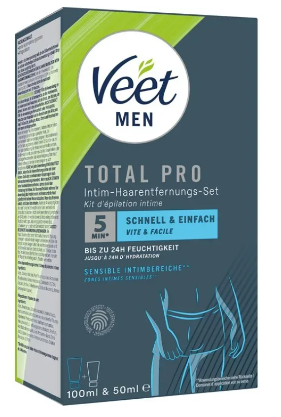 Veet - Men Intim-Haarentfernungs-Set, Haarentfernungscreme Intimbereich + Pflegebalsam, Tot Pro Men Intim Haarentf-Kit, Set, Weiss