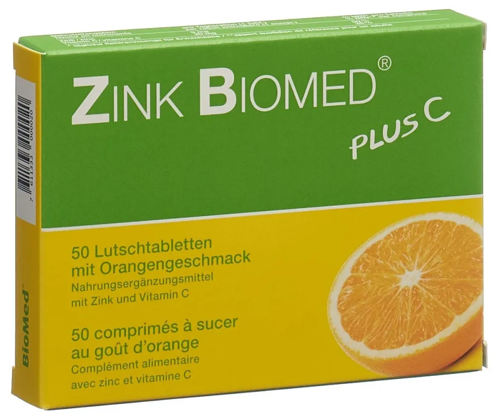 Zink Biomed Plus C Lutschtabletten, Orange (50 Stk)