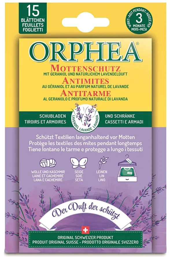 Orphea Mottenschutz Blätter mit Lavendelduft | 15 Stück