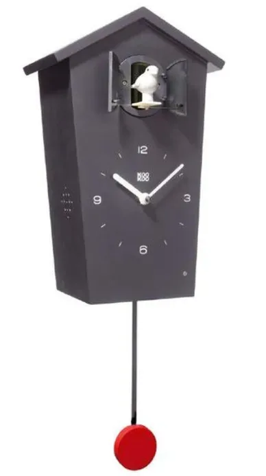 Kookoo BirdHouse schwarz, moderne Kuckucksuhr mit Vogelstimmen, 27x17x10cm (1 Stk)