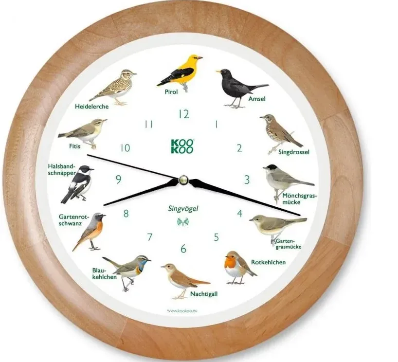 Kookoo Singvögel-Uhr Holz, mit Funkquarzwerk, Durchmesser 34cm (1 Stk)