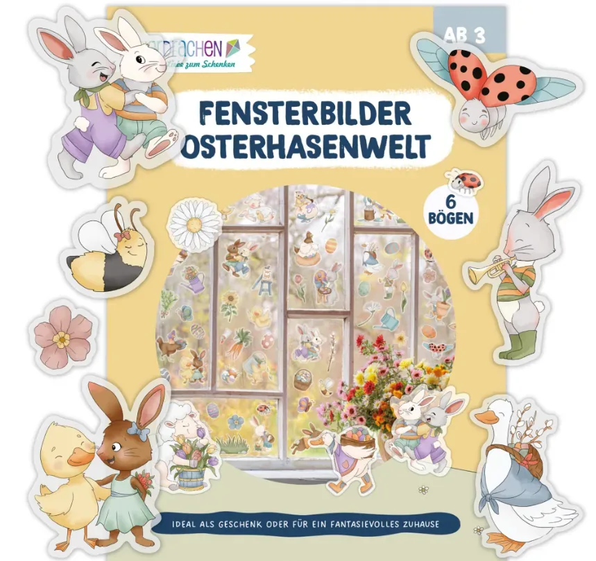 Papierdrachen Fensteraufkleber Osterhasenwelt (6x70 Stk)