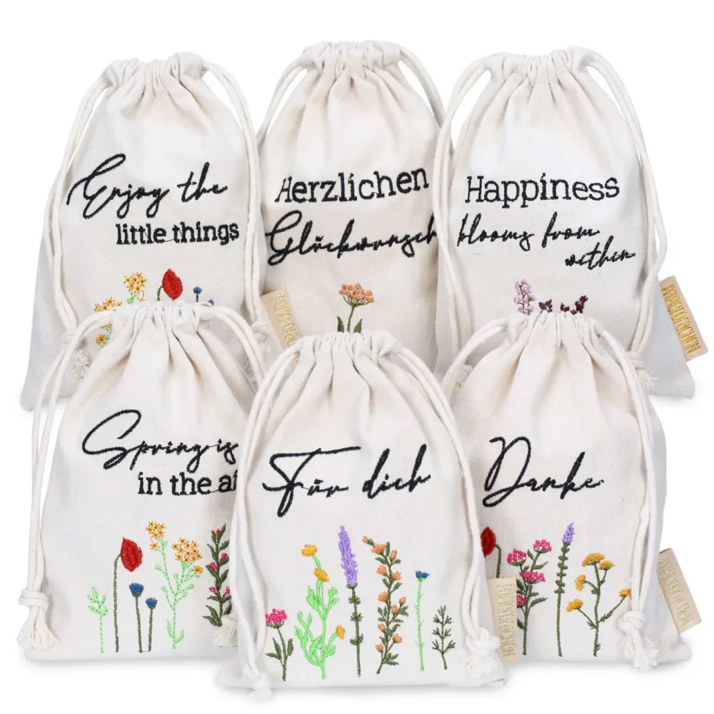 Papierdrachen Oster-Leinensäckchen mit Blumenmotiv, 13x18cm (6 Stk)
