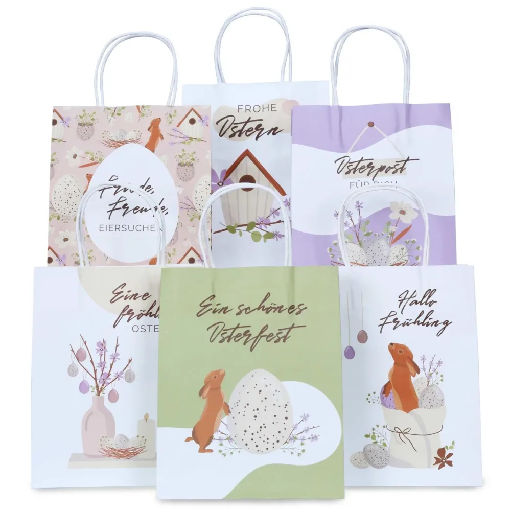 Papierdrachen XXL Oster-Geschenktüten mit Frühlingsmotiven (6 Stk)