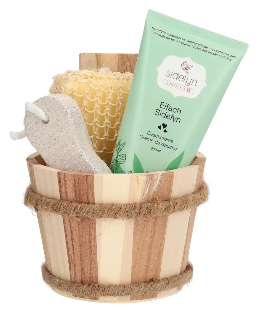 sidefyn Geschenkset Holzkübel Duschcreme, Eifach sidefyn (3-teilig)