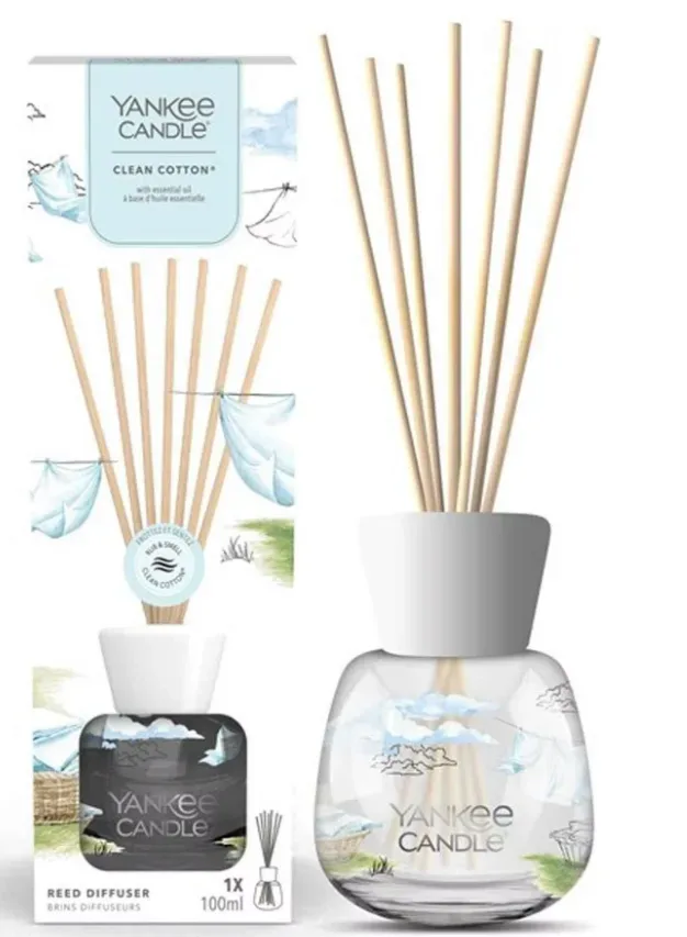 Yankee Candle Diffuser mit Duftstäbchen Clean Cotton (100ml)