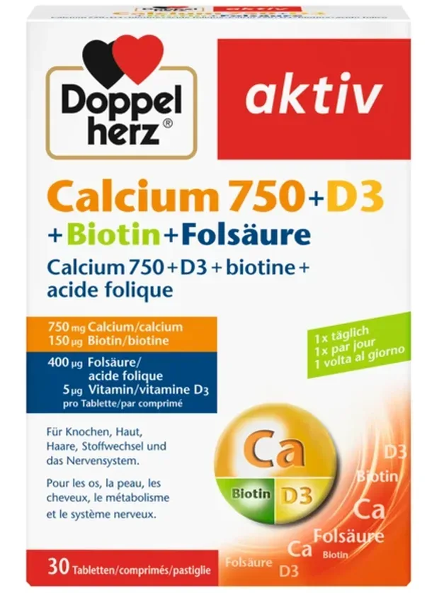 Doppelherz Calcium 750 + D3 + Biotin + Folsäure Tabletten (30 Stk)