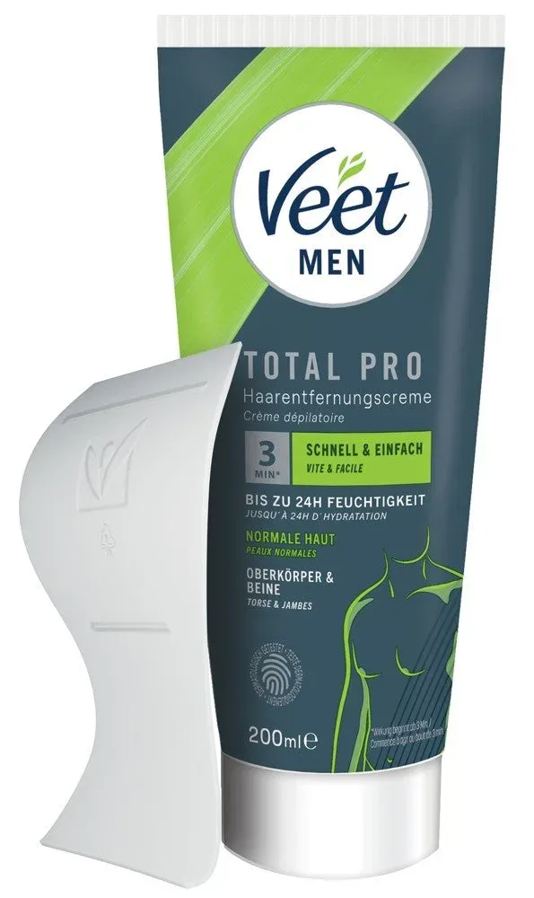Veet Men Total Pro Haarentfernungscreme Oberkörper & Beine Tube & Spatel