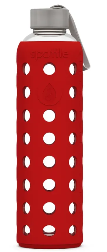 Spottle Glasflasche mit Silikonhülle 1l rot – Trinkflasche/Thermosflasche/Shaker