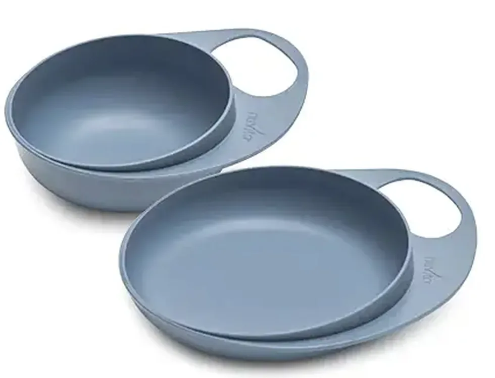 nuvita EasyEating Entwöhnungsteller und Entwöhnungsschüssel Set, blau (2-teilig)