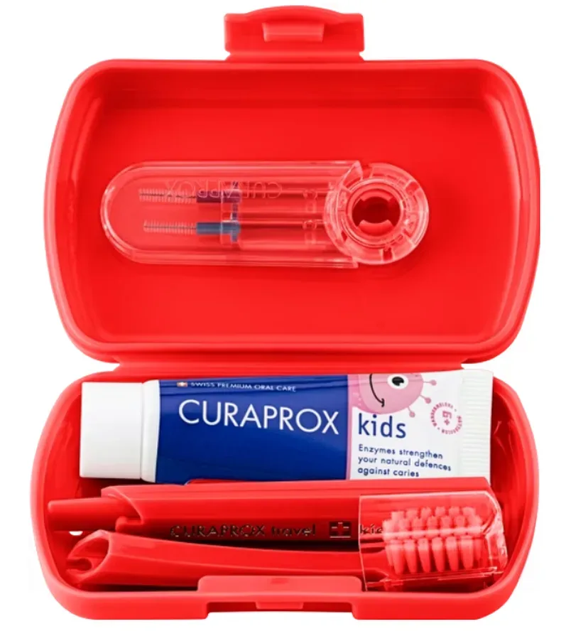 Curaprox Kids Zahnpflege Travel Set, rot (3-teilig)