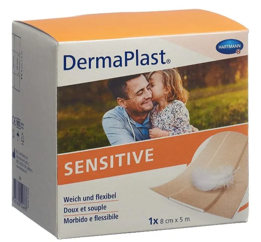 DermaPlast sensitive Schnellverband, beige, 8cmx5m (1 Stk)