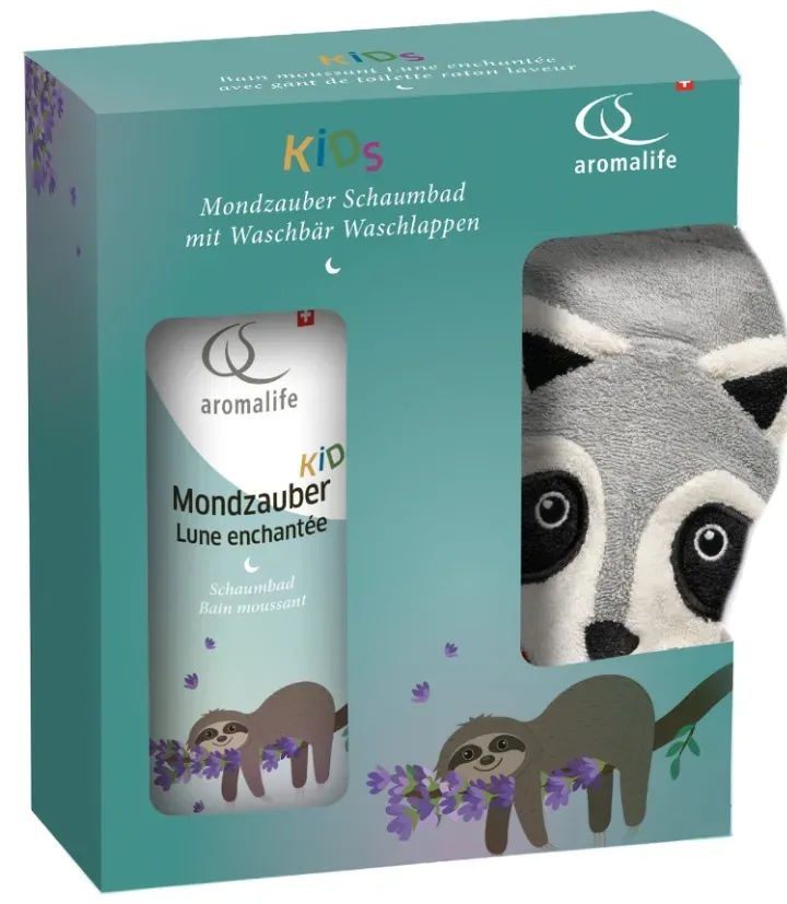 Aromalife Kids Mondzauber Bad, 300ml mit Öko-Waschlappen Geschenkset (2-teilig)