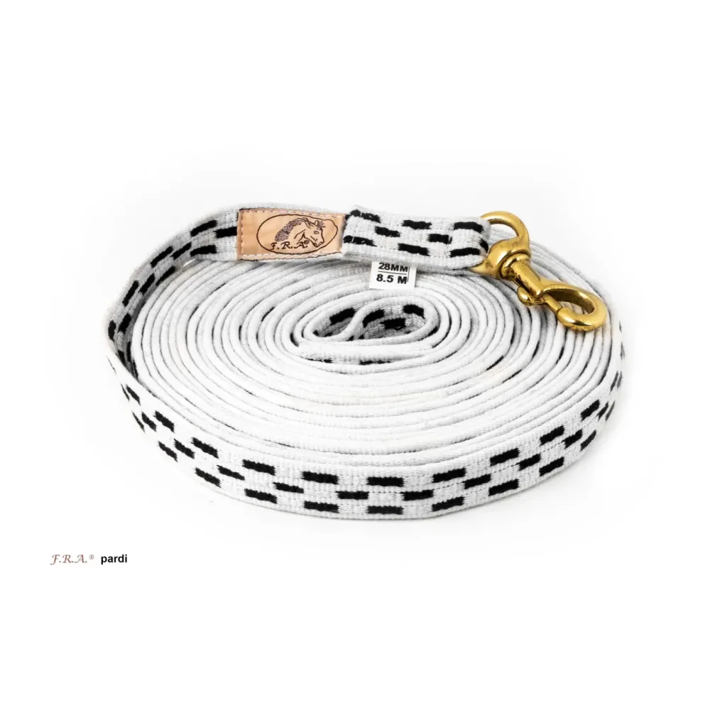 F.R.A Longierleine pardi Baumwolle 28mm - Natur / Schwarz -  Länge: 8.5m, Farbe: Natur / Schwarz