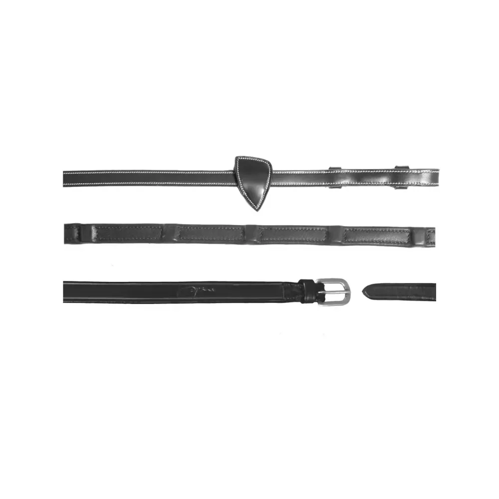 Dy'on Zügel 1/2 aus Softleder mit 8 integrierten Stopps - Schwarz -  Grösse Pferd: Cob, Farbe: Schwarz