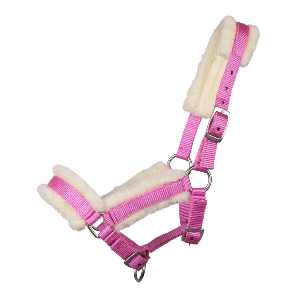 QHP Fohlen Halfter mit Pelz - navy - Rosa -  Farbe: Rosa, Grösse Halfter: Falabella