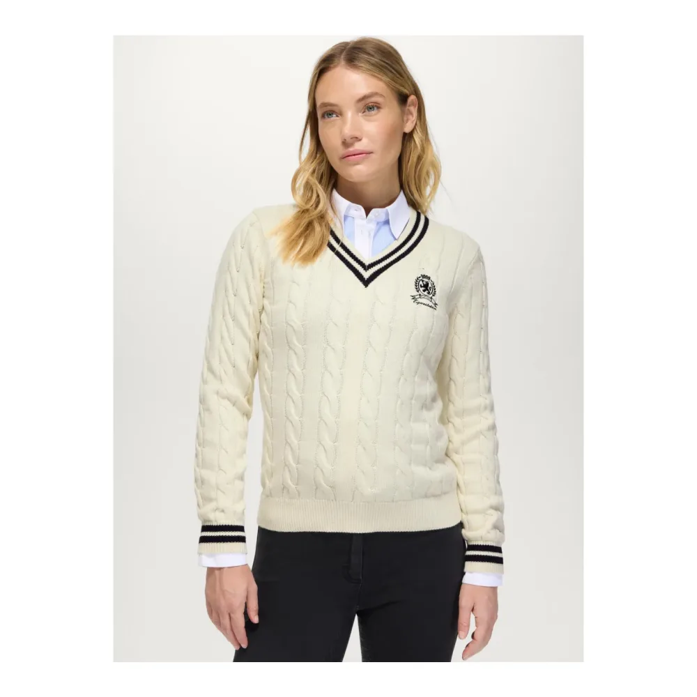 Tommy Hilfiger Equestrian Pullover Roseville V-Ausschnitt Damen Ecru