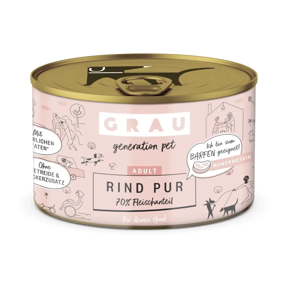 Grau - Generation Pet Nassfutter Rind Pur - Natur -  Inhalt: 6 x 200 g