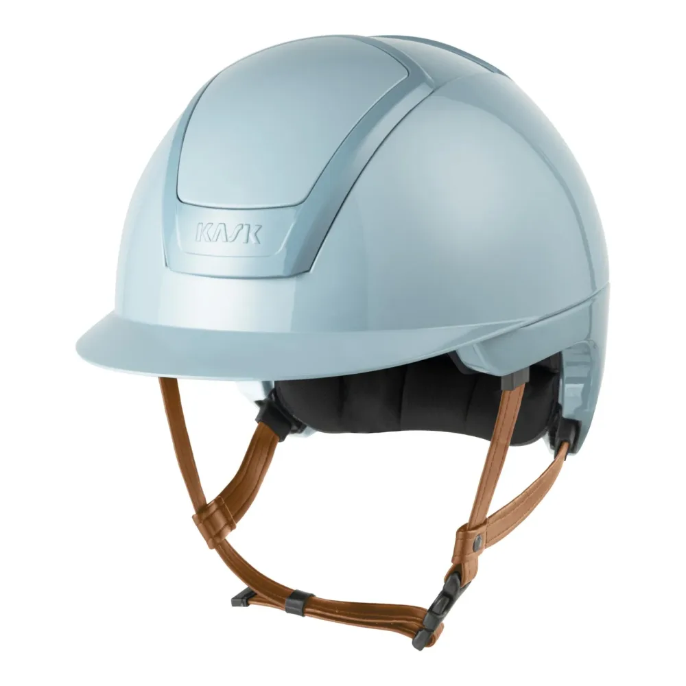 KASK Reithelm Nemesi Shine - brauner Kinnriemen Soft Blue