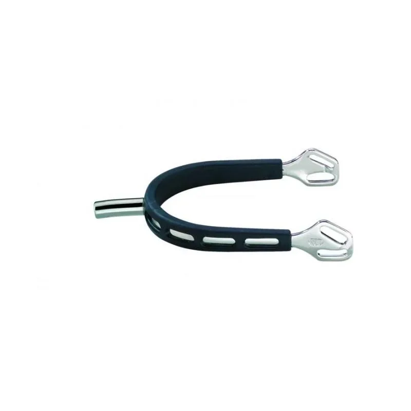 Sprenger ULTRA fit EXTRA GRIP Edelstahlsporen - mit Balkenhol Schlaufe - 25mm Dorn rechtwinklig - Silber/Schwarz -