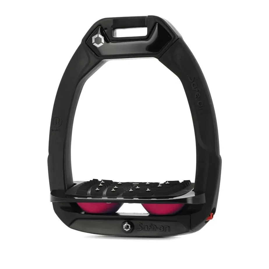 Flex-on Sicherheitssteigbügel Safe-On Schrägtritt mit Ultragrip - Schwarz / Schwarz / Fuchsia -  Steigbügel Grösse: Erwachsene, Farbe: Schwarz / Schwarz / Fuchsia