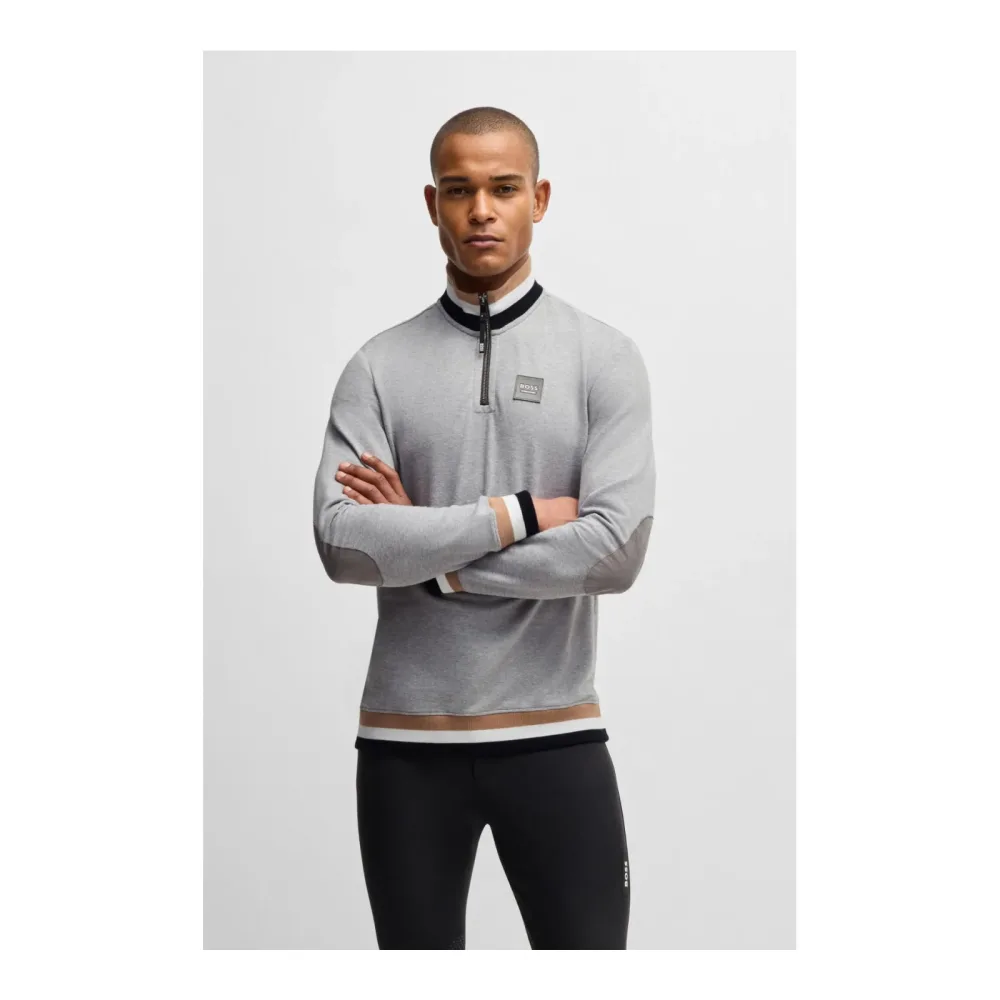 BOSS Equestrian Pullover Troyer Stehkragen - Greymelange -  Grösse: M, Farbe: Greymelange