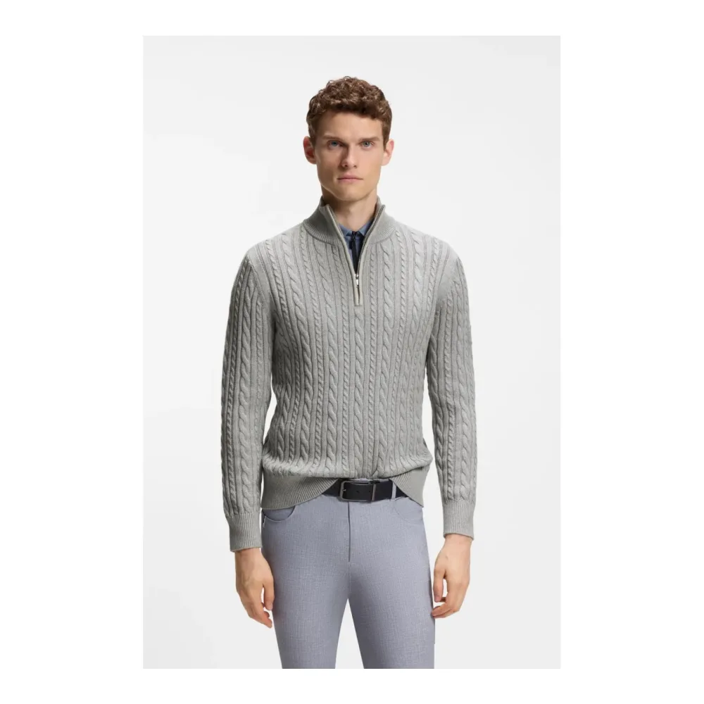 BOSS Equestrian Jerome Half-Zip Strickpullover Herren Grey Melange