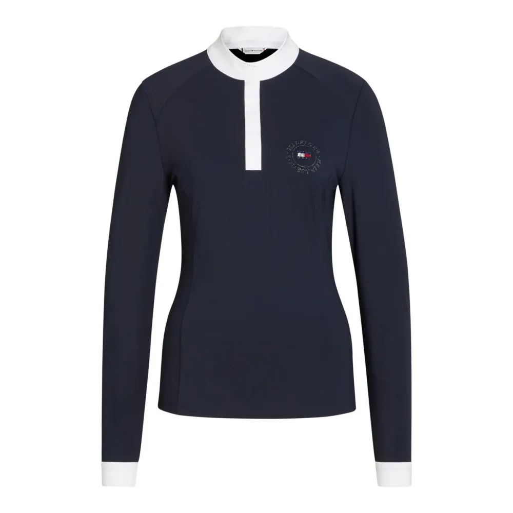 Tommy Hilfiger Equestrian Turniershirt Taylor Langarm Strass Damen - Desert Sky -  Grösse: S, Farbe: Desert Sky